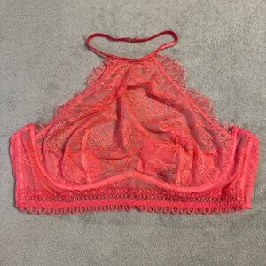 Victoria's Secret Very Sexy High Neck Lace Bralette 36 D Coral Underwire